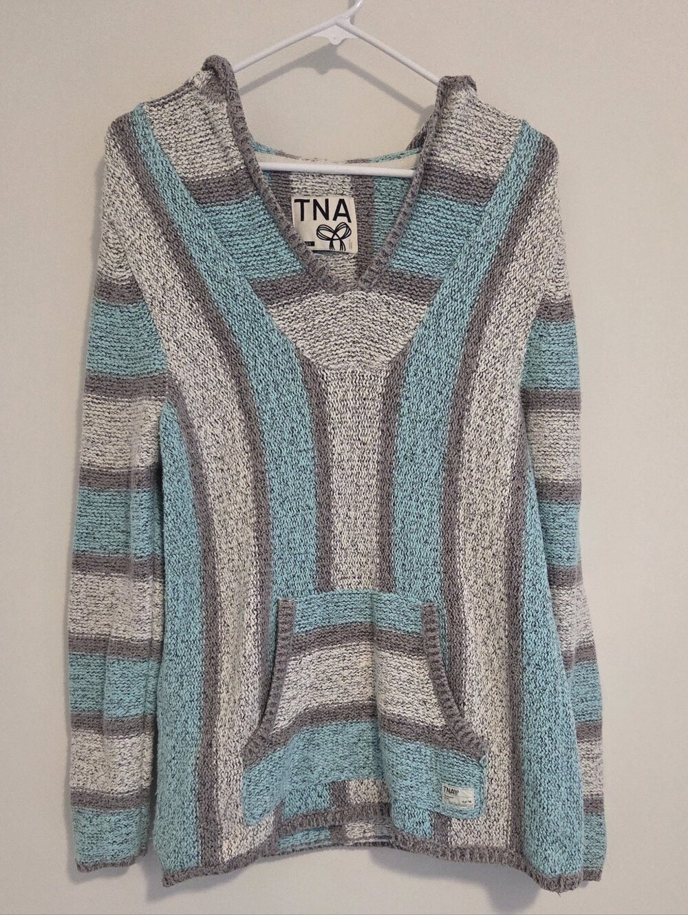 Aritzia TNA Baja Beach Hoodie Light Blue Grey And White Stripes